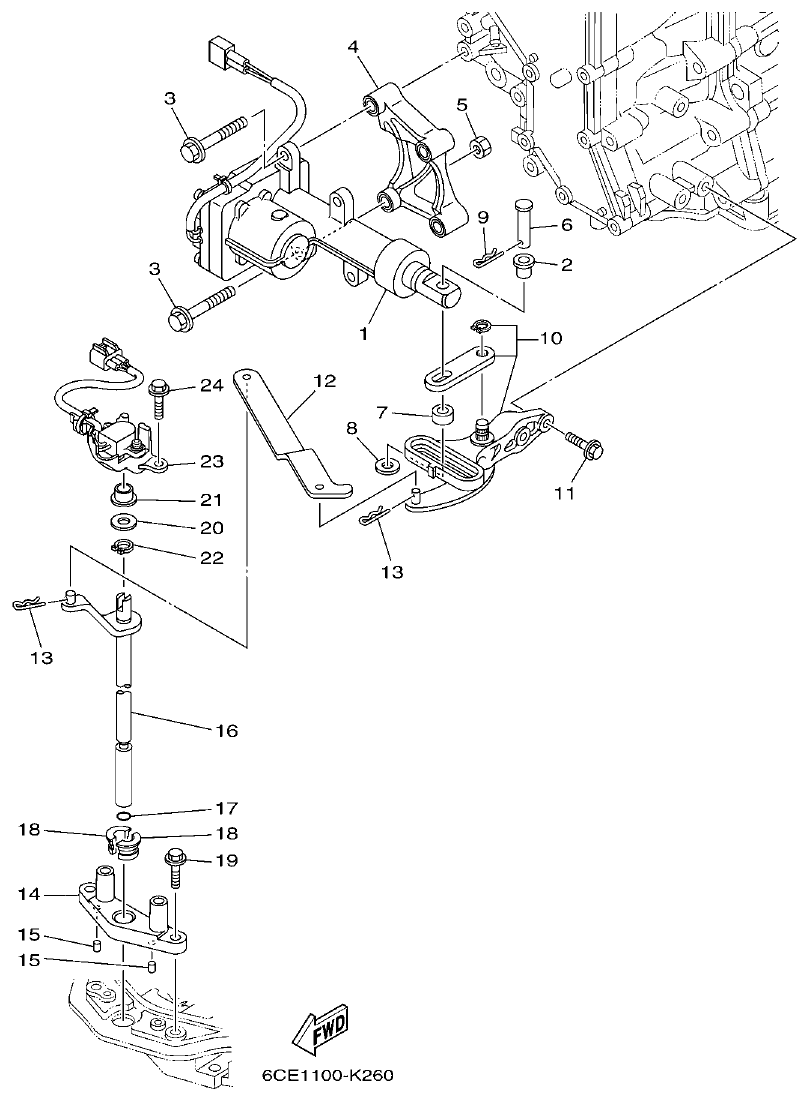 Yamaha F225FET, FL225FET CONTROL parts diagram